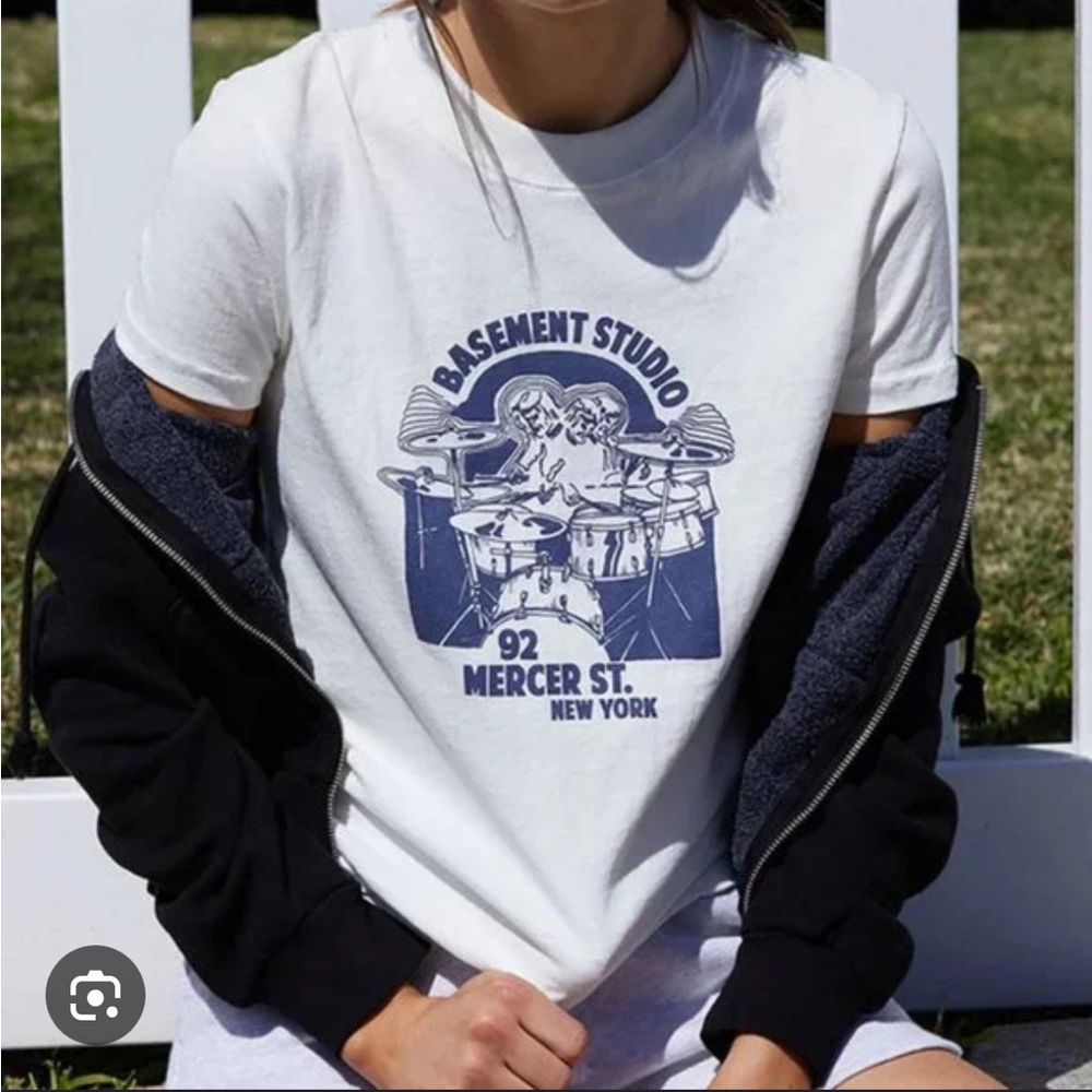 Brandy Melville White Tee with Blue Graphic